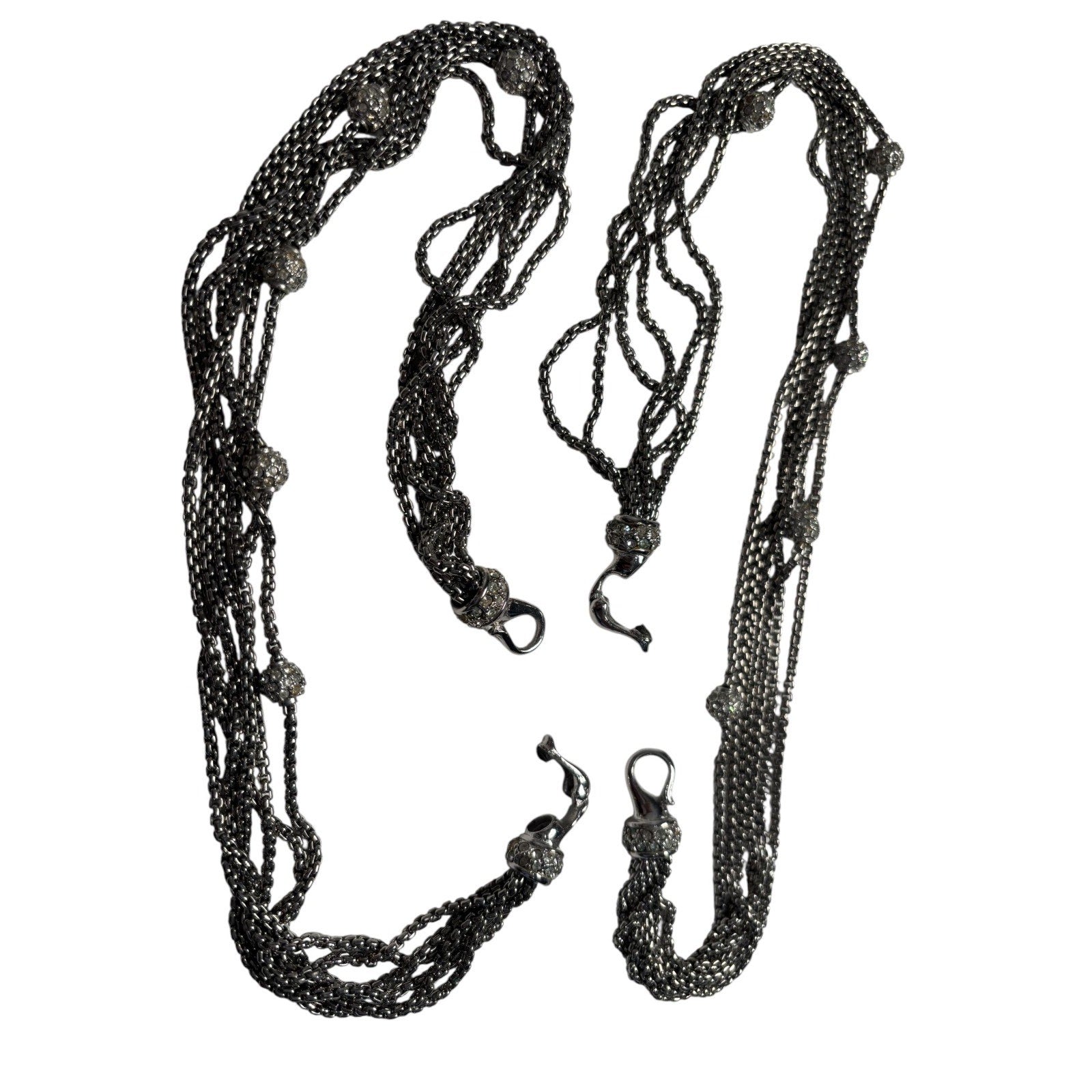 Layered Gunmetal Chain Necklace Multi Strand Crystal Bead Statement Jewelry