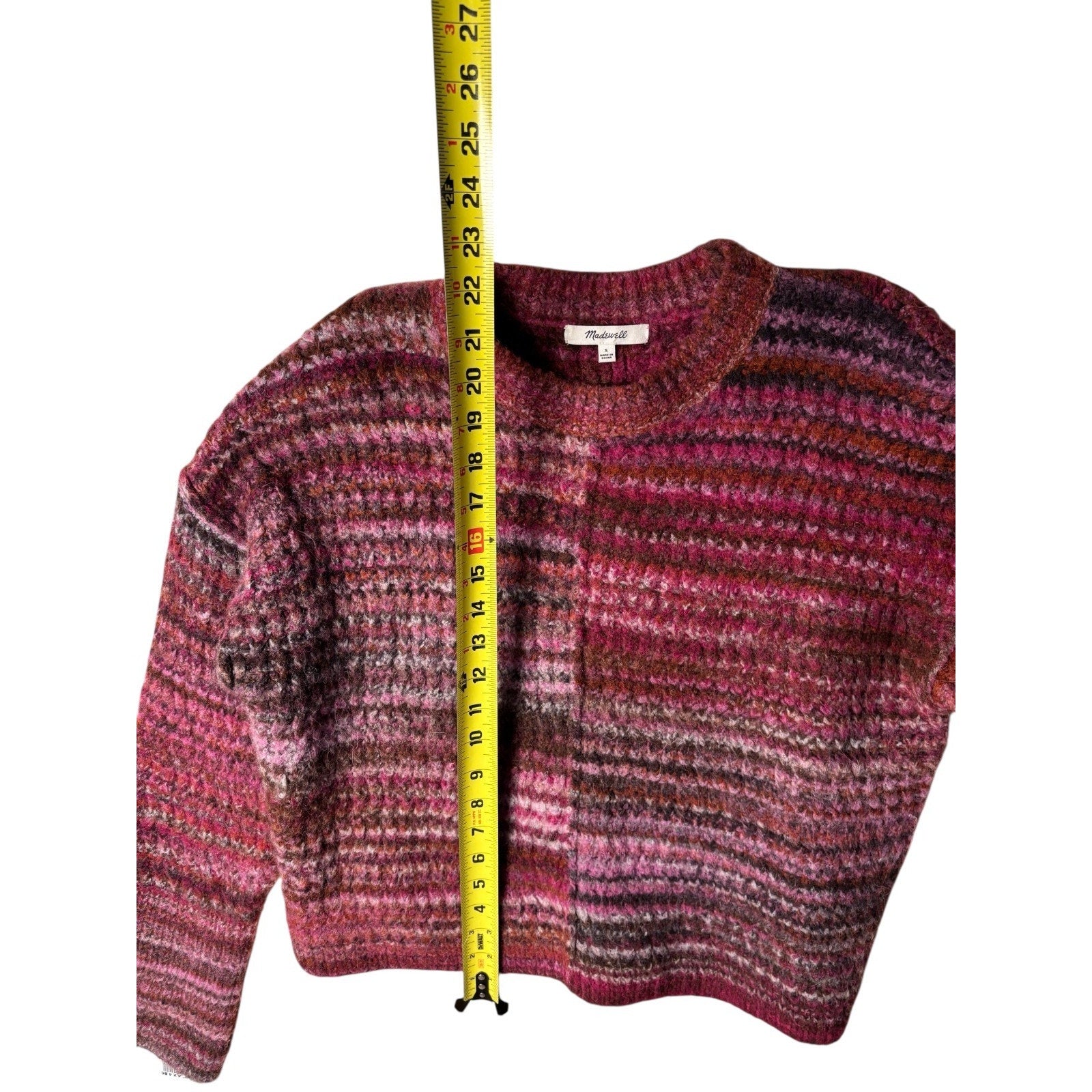Madewell women’s striped fuzzy knit sweater/cardigan, size Small, in pink / berr