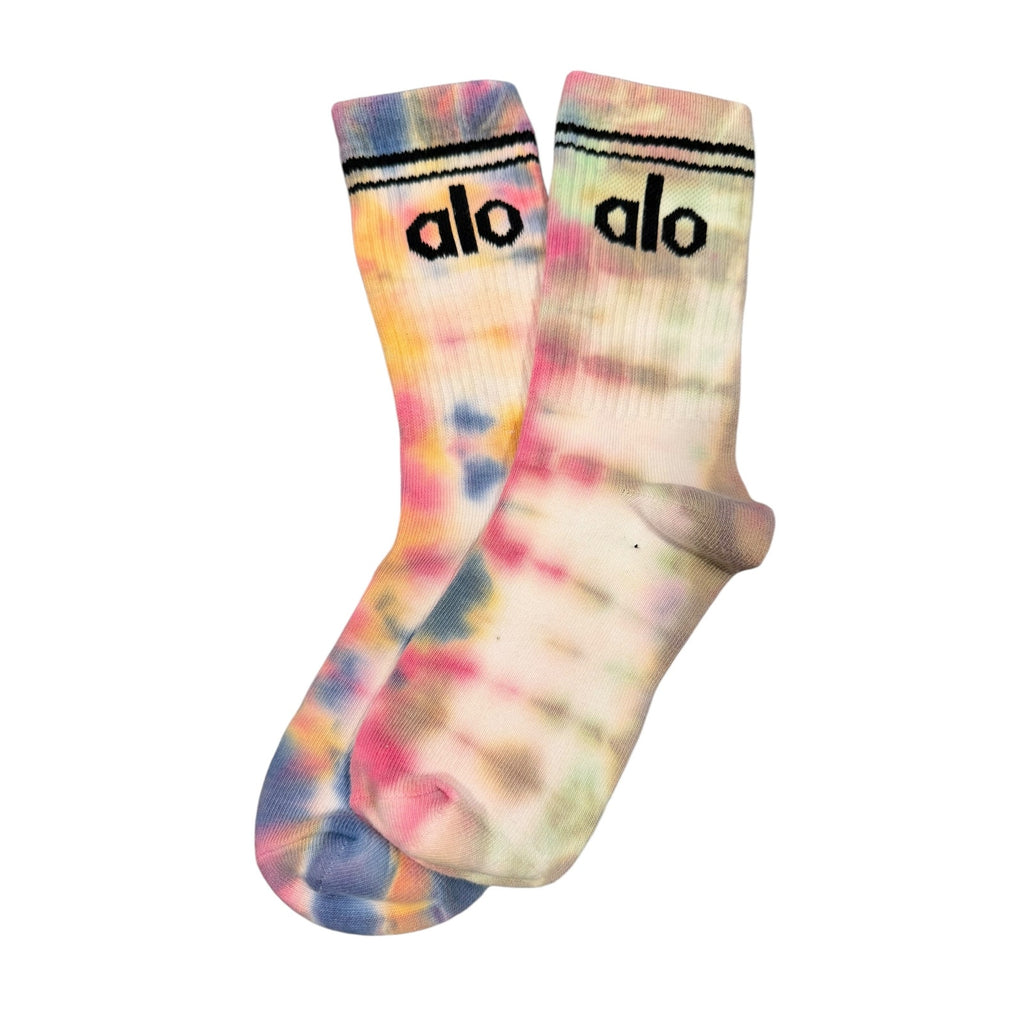 ALO Yoga 5 Pack Hand Tie Dyed Crew Socks Pastel Rainbow