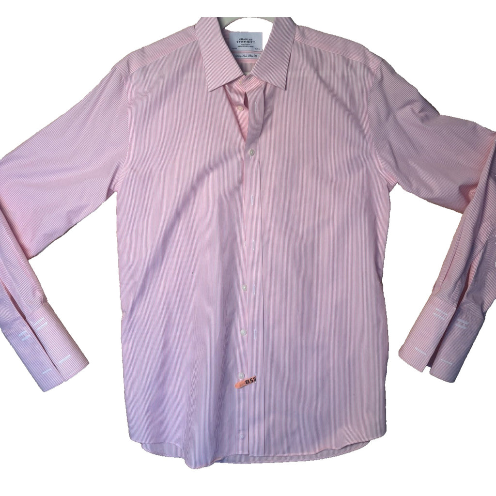 Charles Tyrwhitt Pink Striped Shirt Button Up Long Sleeve