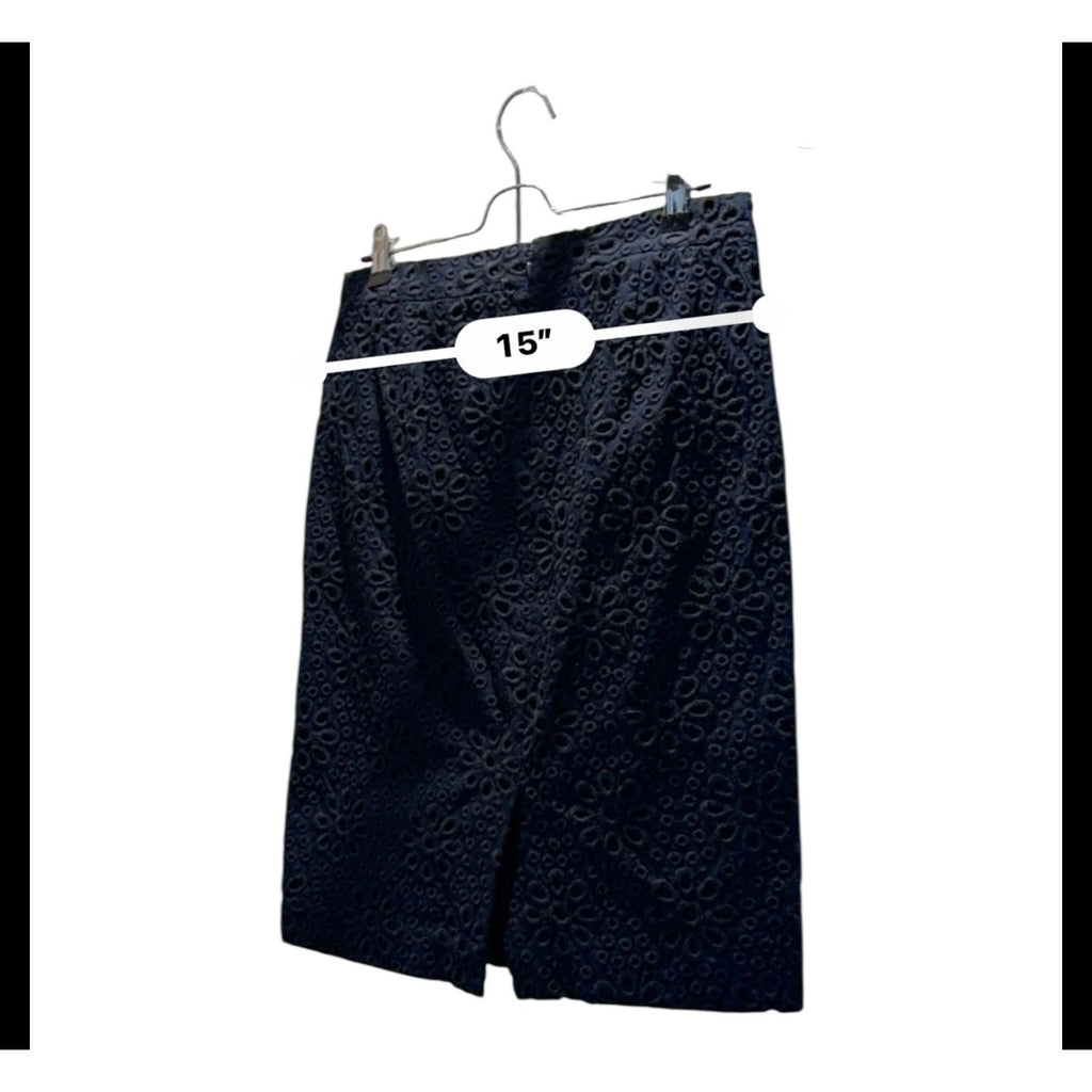 J.Crew No. 2 Pencil Skirt 4 Navy Blue Eyelet Embroider 23"