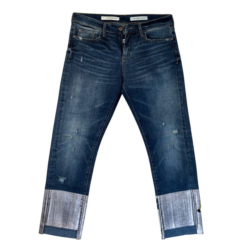Pilcro & The Letterpress Metallic Hem Jeans Cropped Distressed Anthropologie Denim 42002