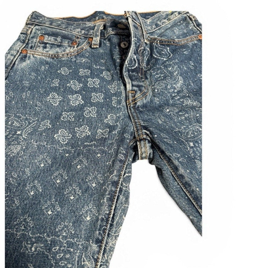 Levi’s 501 Paisley Print Jeans WOMANS Button Fly Straight Leg Bandana 5010136