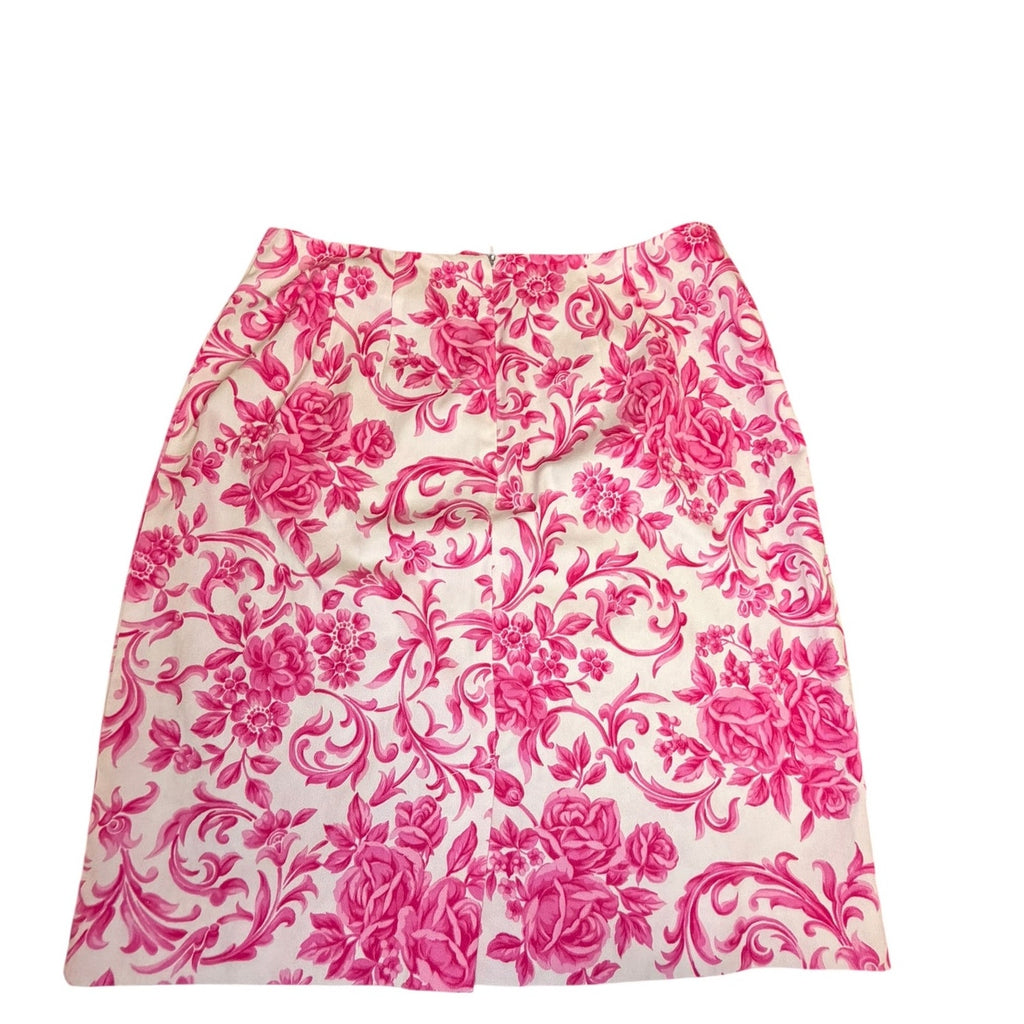 Talbots Petites Pink Rose Floral Cotton Pencil Skirt