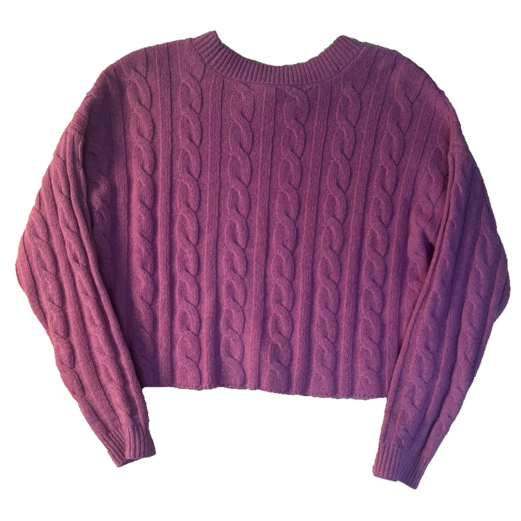 Madewell cable knit sweater in a soft pink tone. Features a chunky knit SWT01