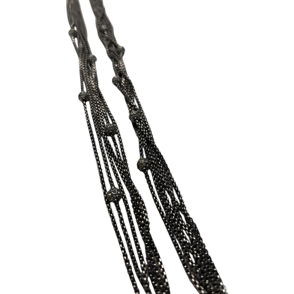Layered Gunmetal Chain Necklace Multi Strand Crystal Bead Statement Jewelry