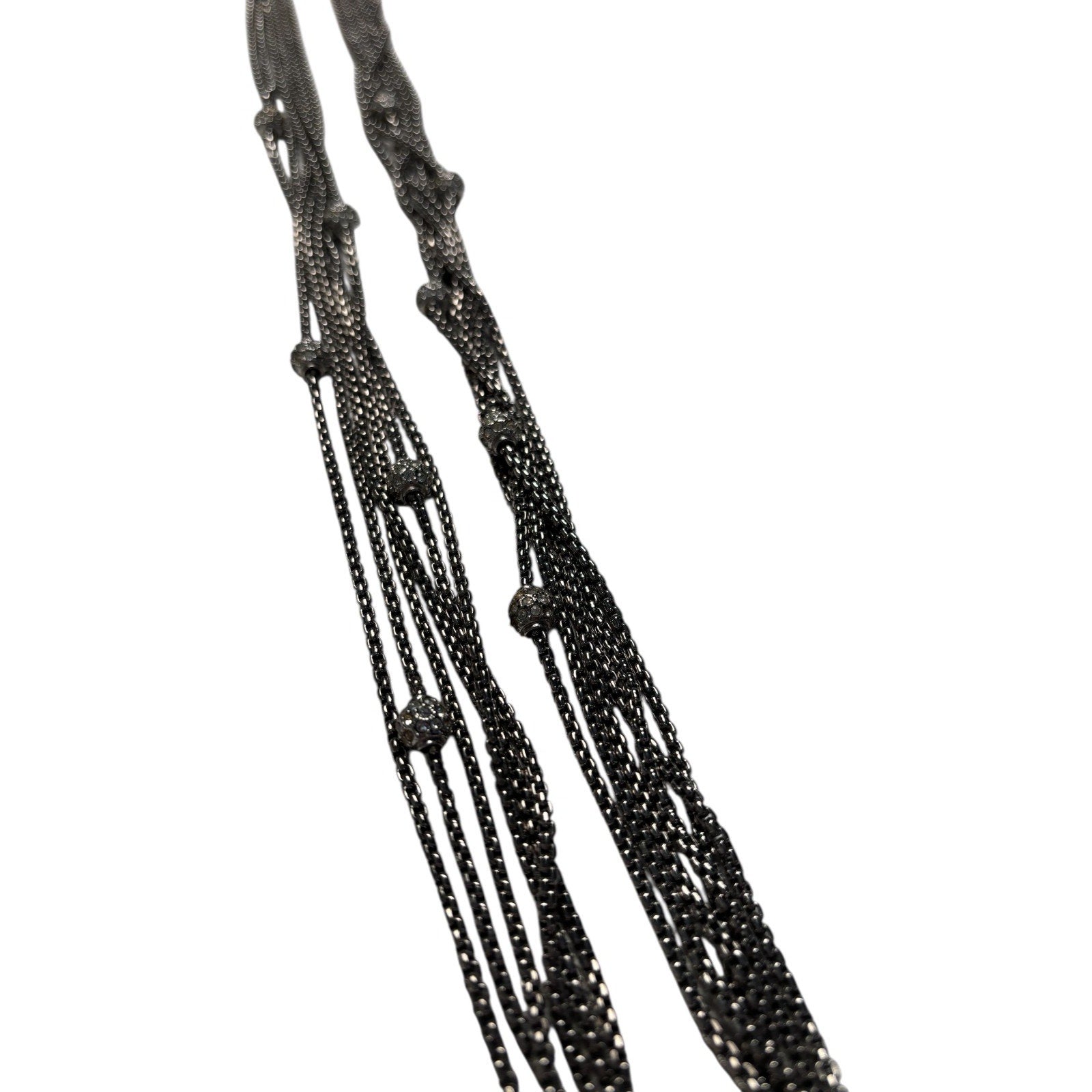 Layered Gunmetal Chain Necklace Multi Strand Crystal Bead Statement Jewelry