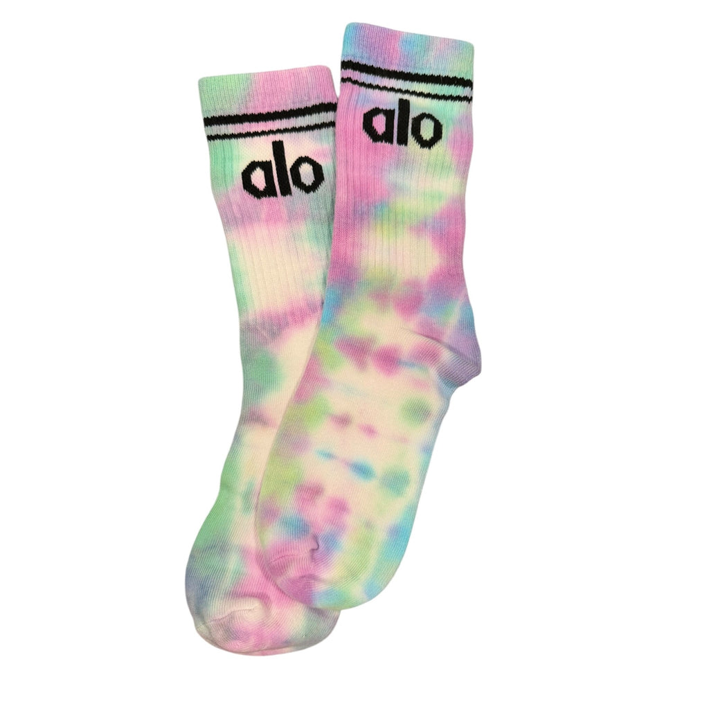 ALO Yoga 5 Pack Hand Tie Dyed Crew Socks Pastel Rainbow