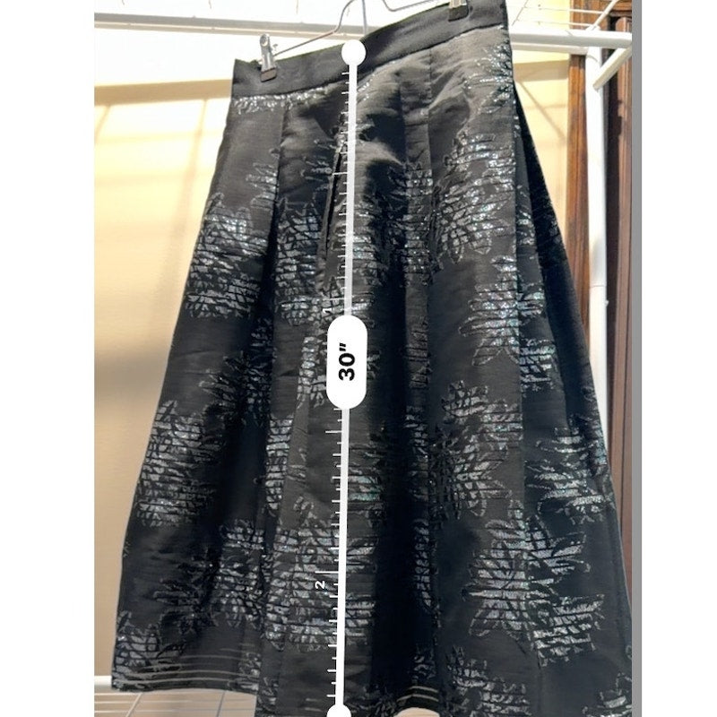 White House Black Market Skirt Black Floral Pleated Midi