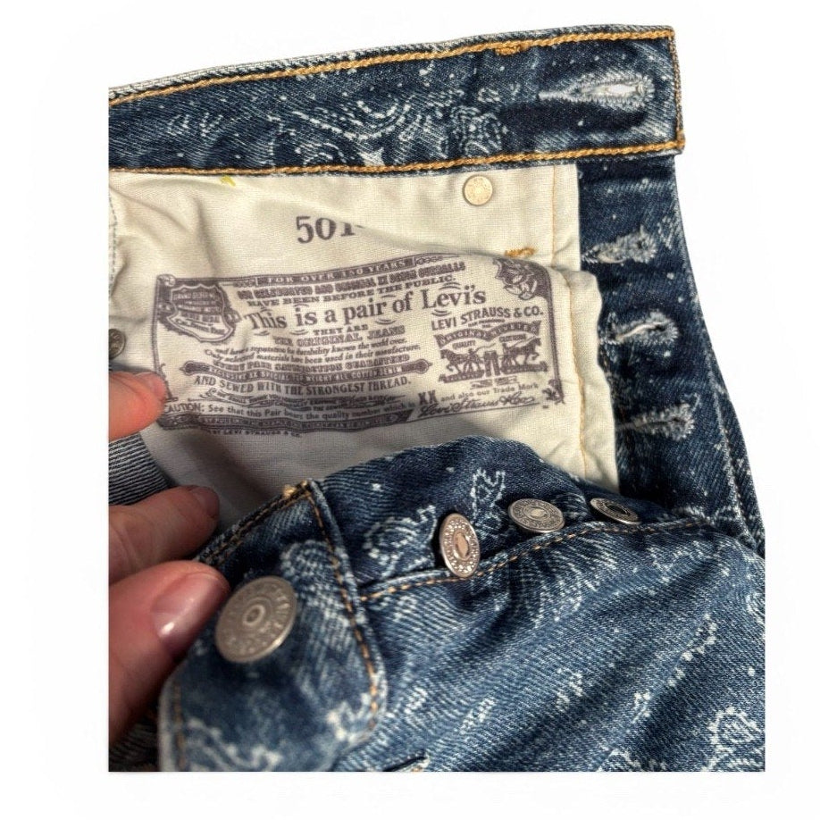 Levi’s 501 Paisley Print Jeans WOMANS Button Fly Straight Leg Bandana 5010136