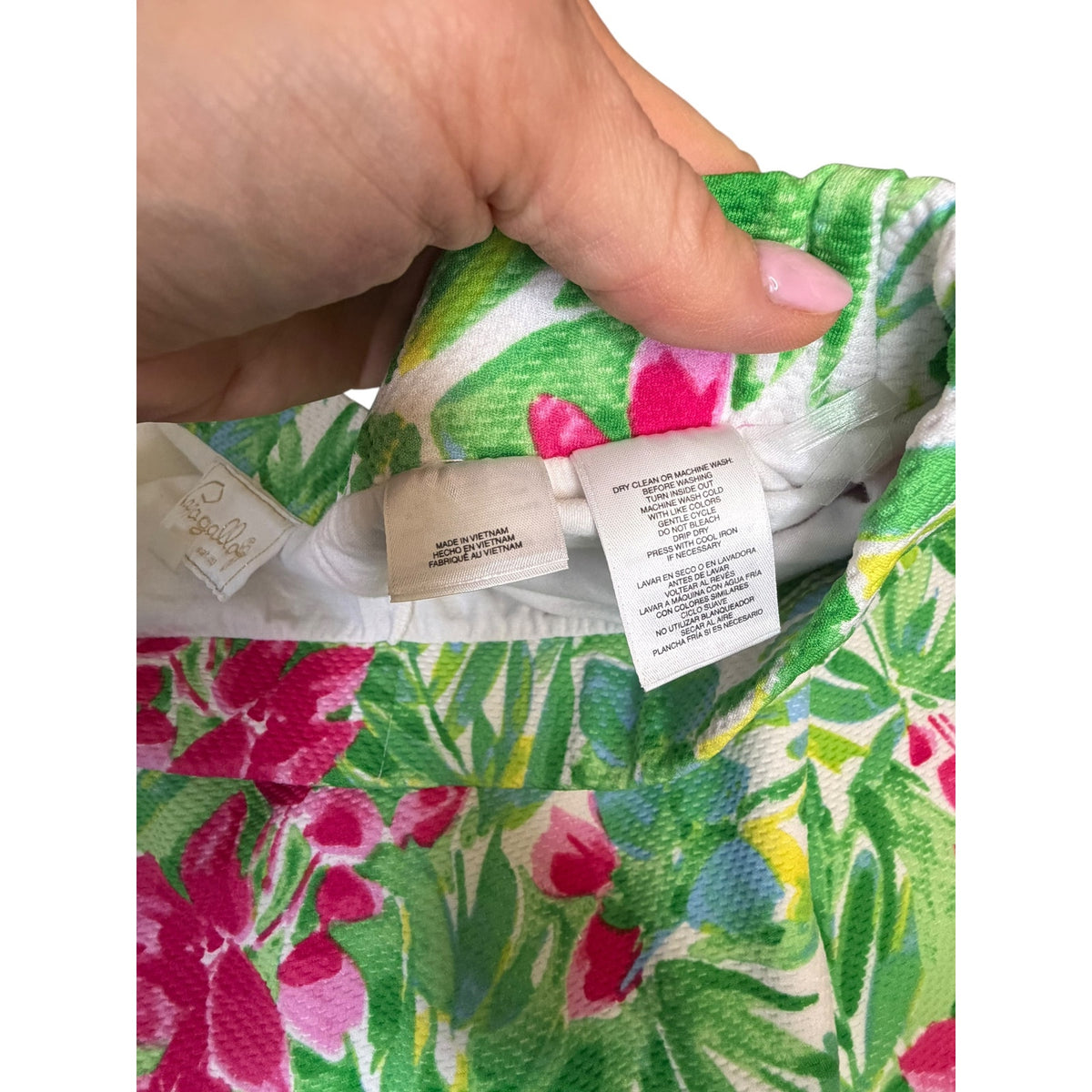 Pappagallo Tropical Floral Skort Pink Green Gold Buttons