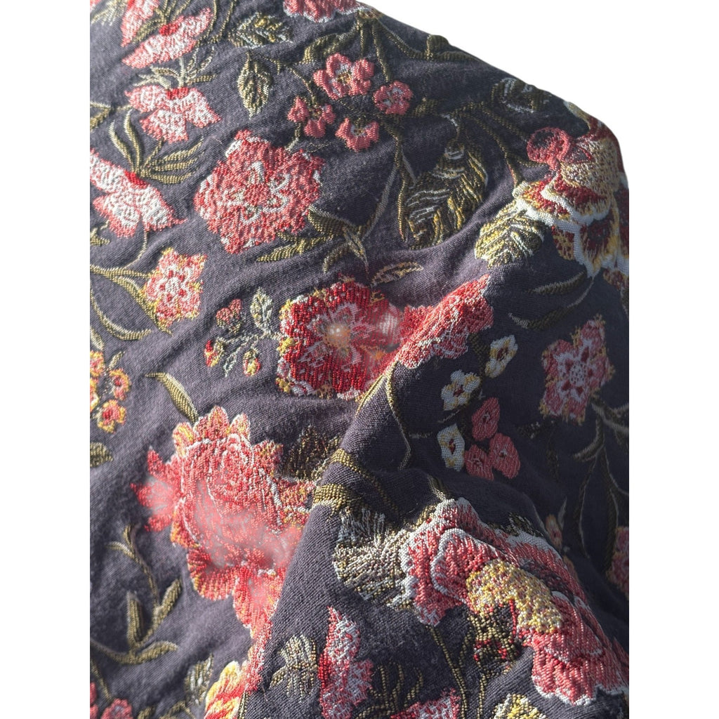 Women’s Floral Jacquard Mini Skirt Black Pink Tapestry Brocade A-Line 0P