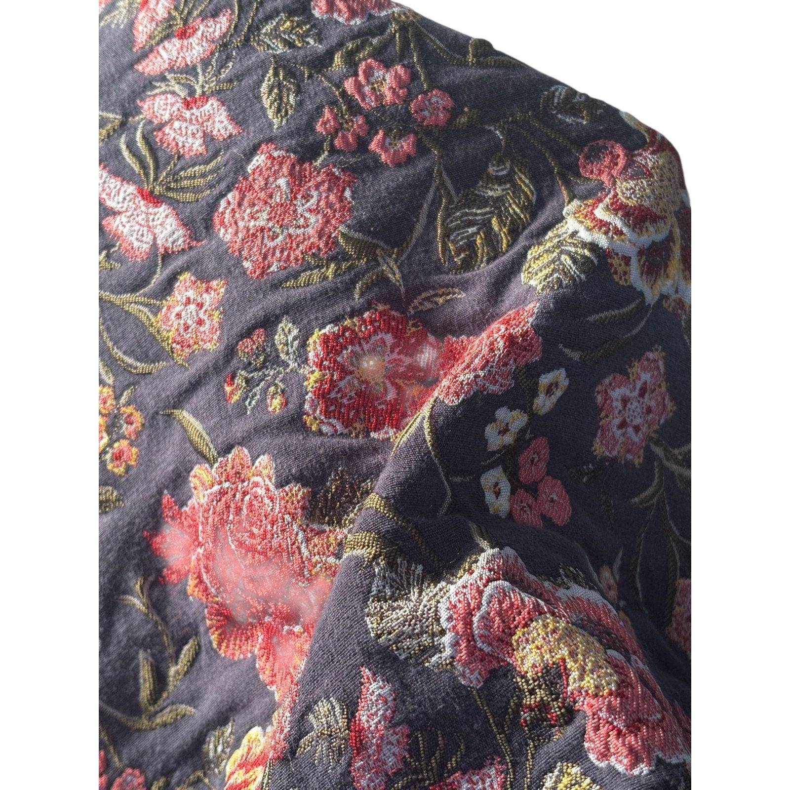 Women’s Floral Jacquard Mini Skirt Black Pink Tapestry Brocade A-Line 0P