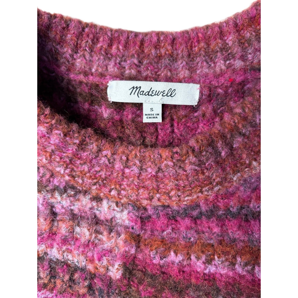 Madewell women’s striped fuzzy knit sweater/cardigan, size Small, in pink / berr
