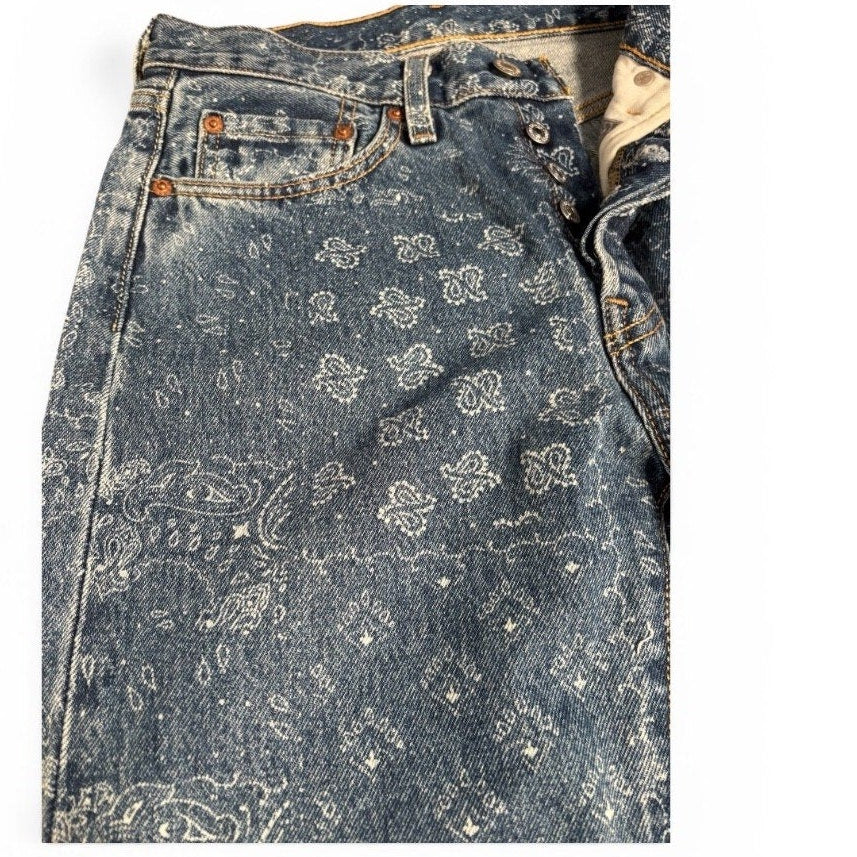 Levi’s 501 Paisley Print Jeans WOMANS Button Fly Straight Leg Bandana 5010136