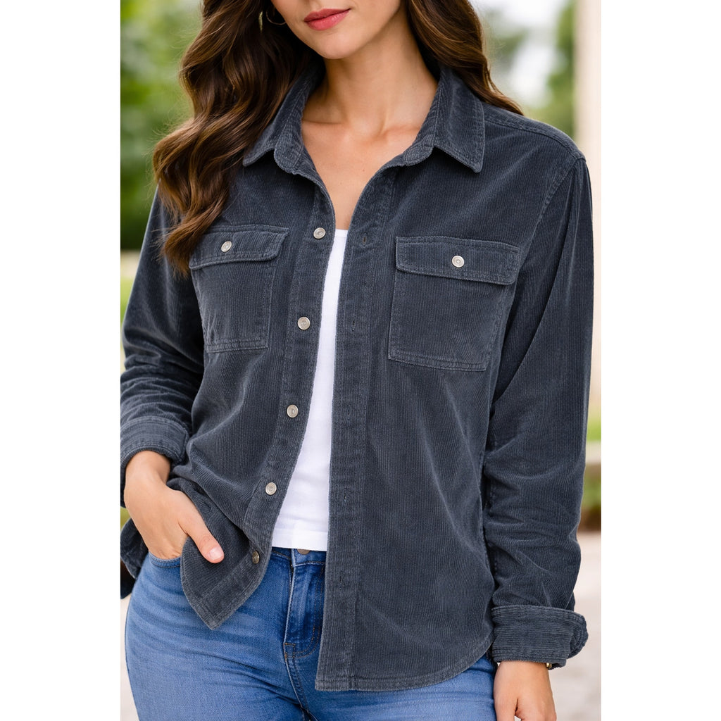 Madewell Womens XS Corduroy Shirt Jacket Blue Button Front Overshirt Utility Top - SW07