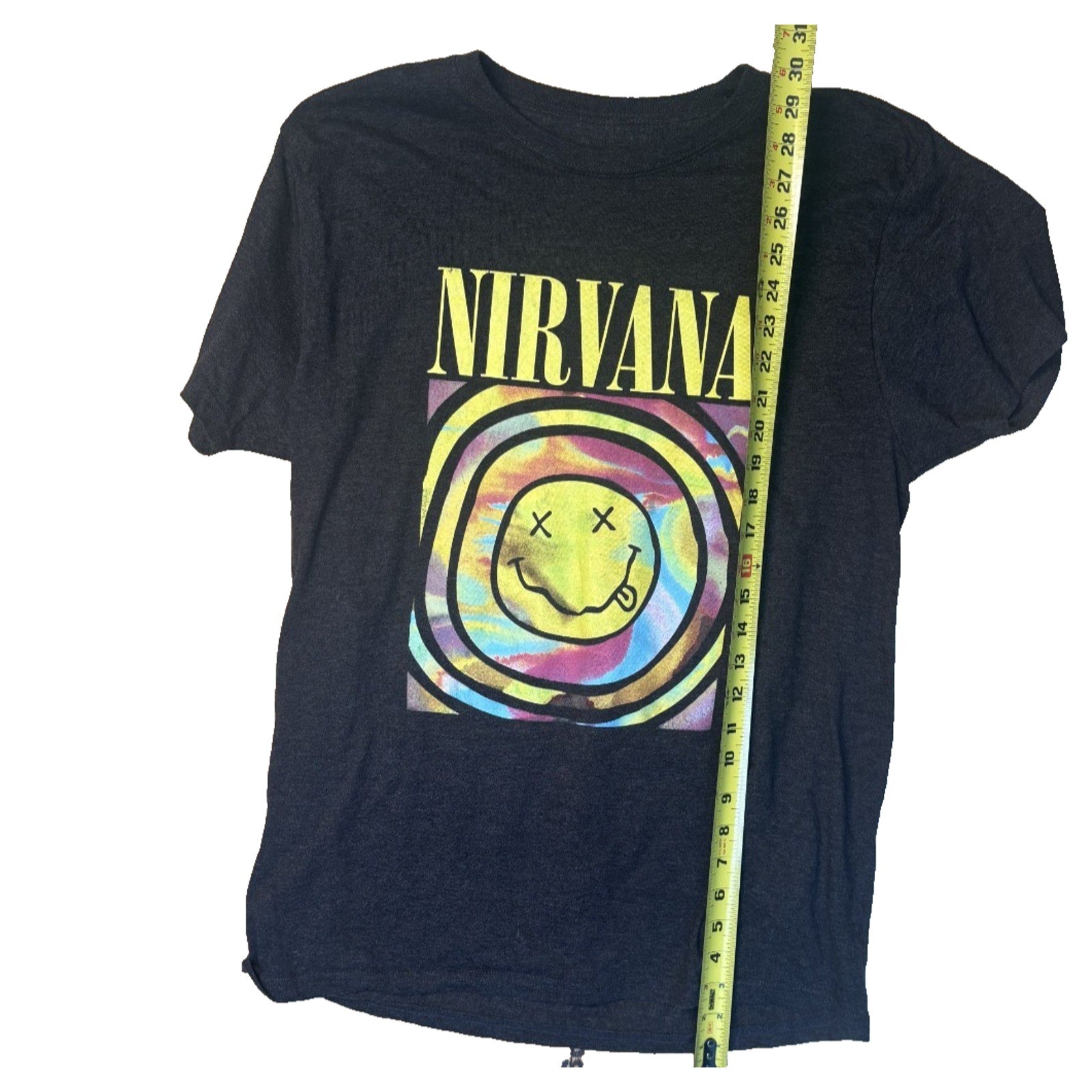 Nirvana Smiley Face Graphic Band T Shirt Men’s Black Psychedelic Tee TS06