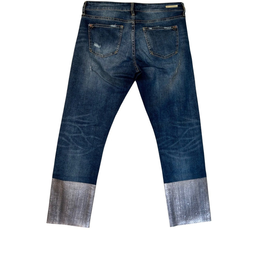 Pilcro & The Letterpress Metallic Hem Jeans Cropped Distressed Anthropologie Denim 42002