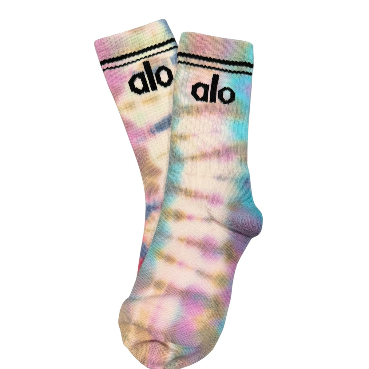 ALO Yoga 5 Pack Hand Tie Dyed Crew Socks Pastel Rainbow