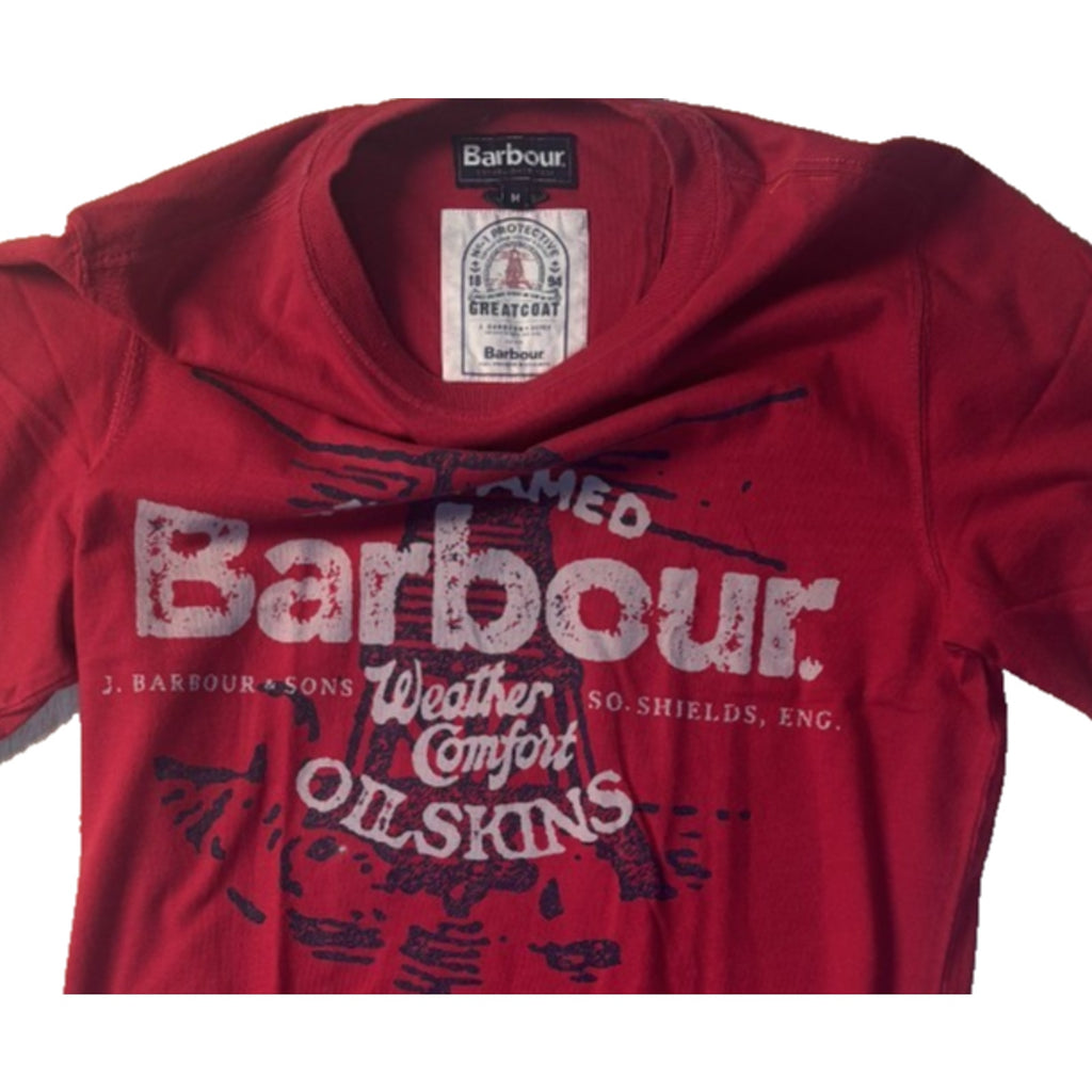 Barbour T Shirt Size Small Casual Crew Neck Short Sleeve Red Tee Oilskins TS01