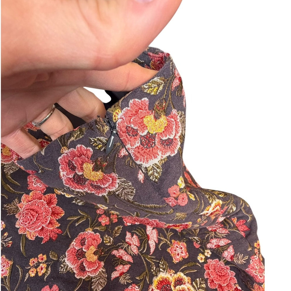 LOFT Floral Jacquard Mini Skirt Black Pink Red Size 0