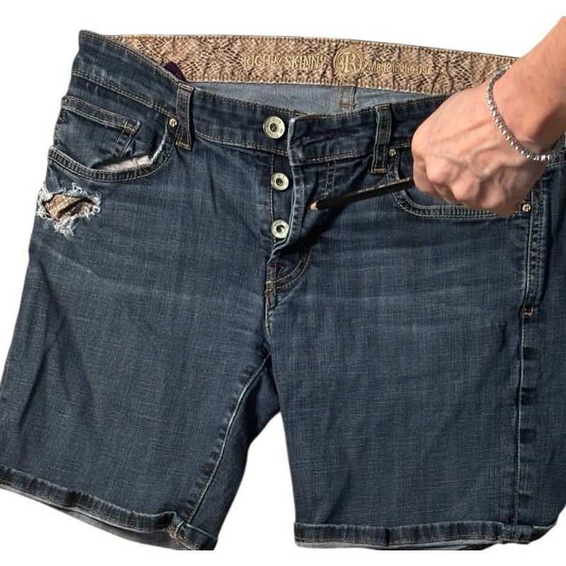 Rich & Skinny Women’s Denim Shorts Button Fly Distressed Medium Wash SHT04