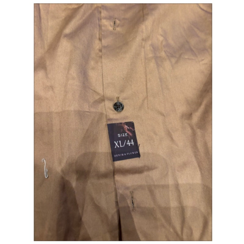 Denim & Flower Ricky Singh XL 44 Satin Button Up Shirt Brown Floral Trim NWT