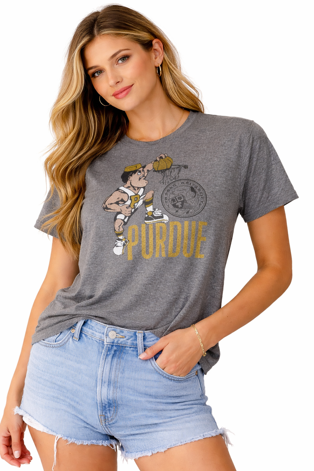 Purdue Boilermakers Graphic T Shirt Men’s Gray Mascot College Tee TS04