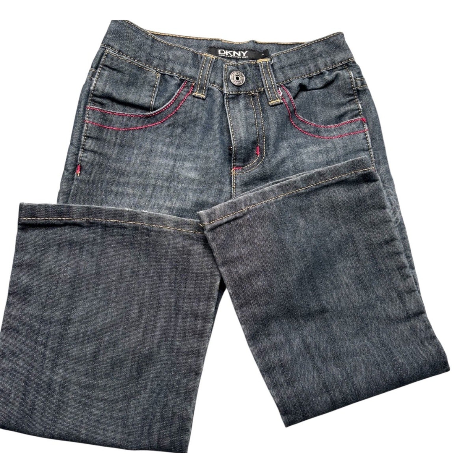DKNY KIDS Jeans Size 4 Dark Wash Denim Pink Stitch Straight KDS19