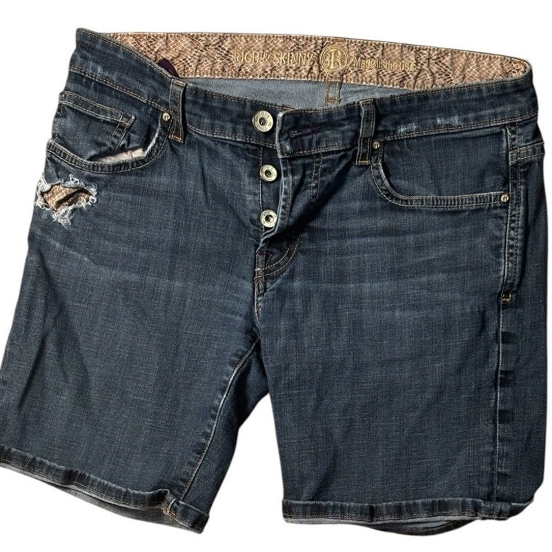 Rich & Skinny Women’s Denim Shorts Button Fly Distressed Medium Wash SHT04