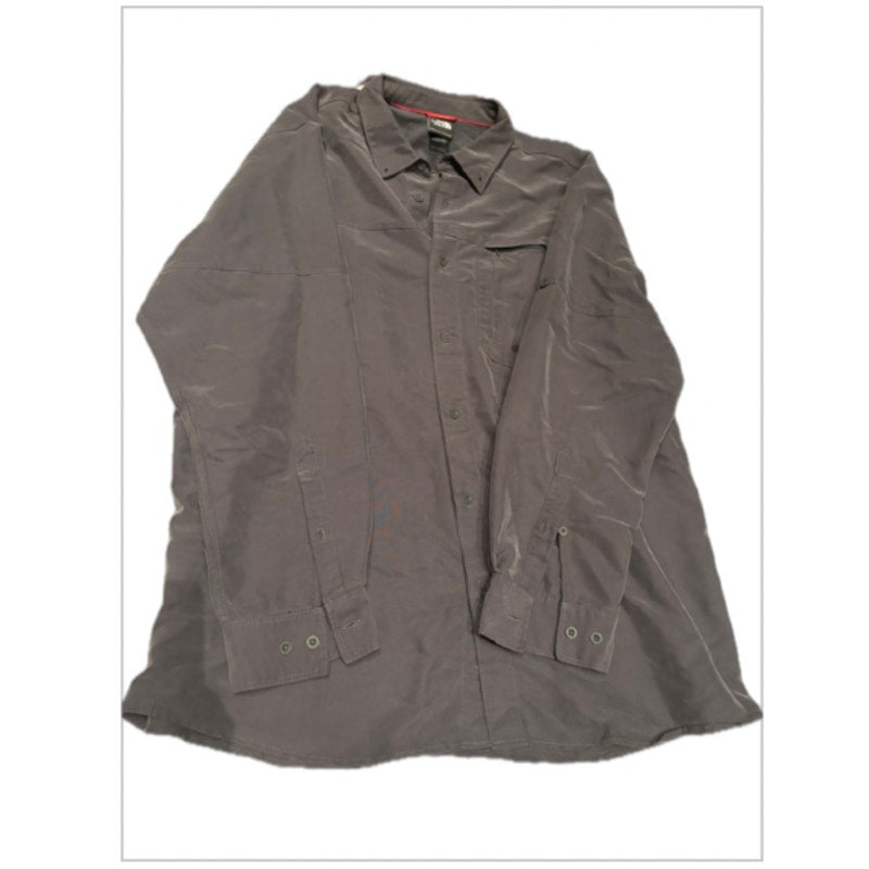 The North Face XXL Tall Gray Vented Outdoor Hiking Fishing Button Up Shirt Mens