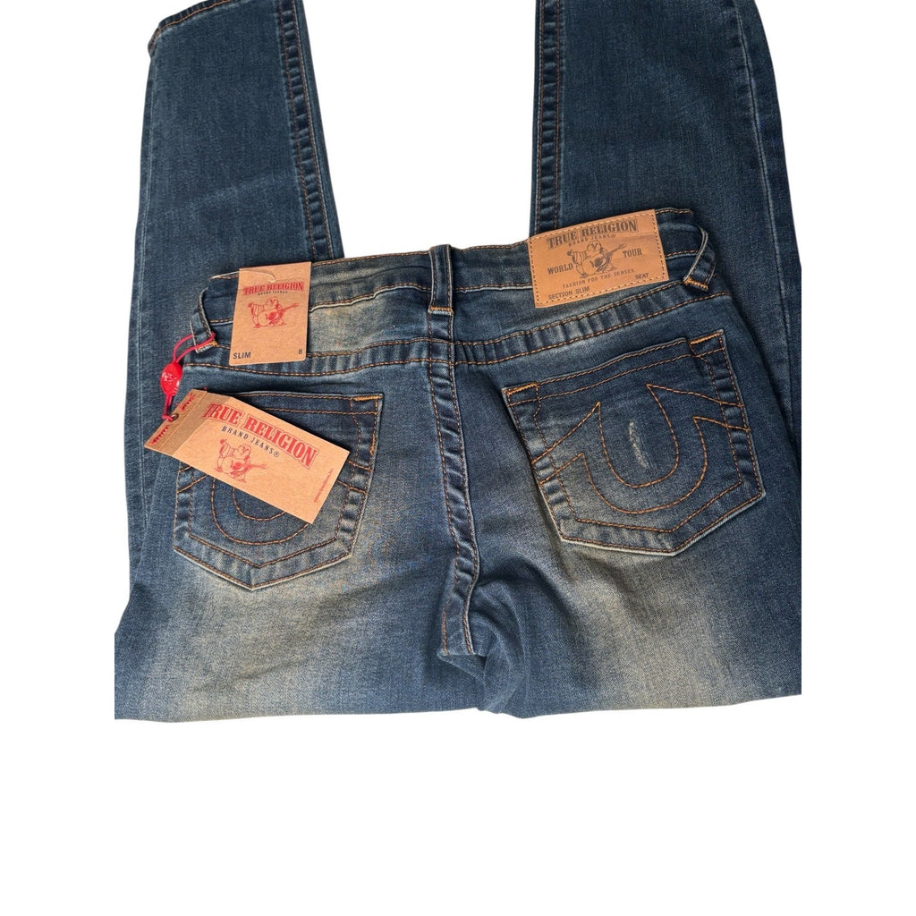 True Religion KIDS Distressed Skinny Jeans Blue Stretch Denim Ripped KDS10
