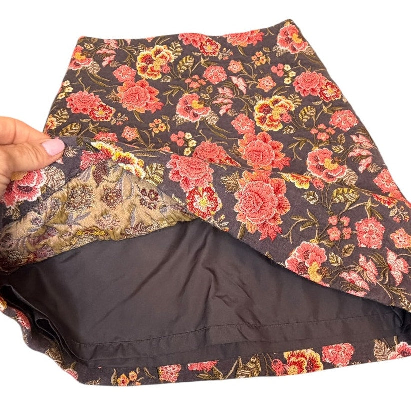LOFT Floral Jacquard Mini Skirt Black Pink Red Size 0