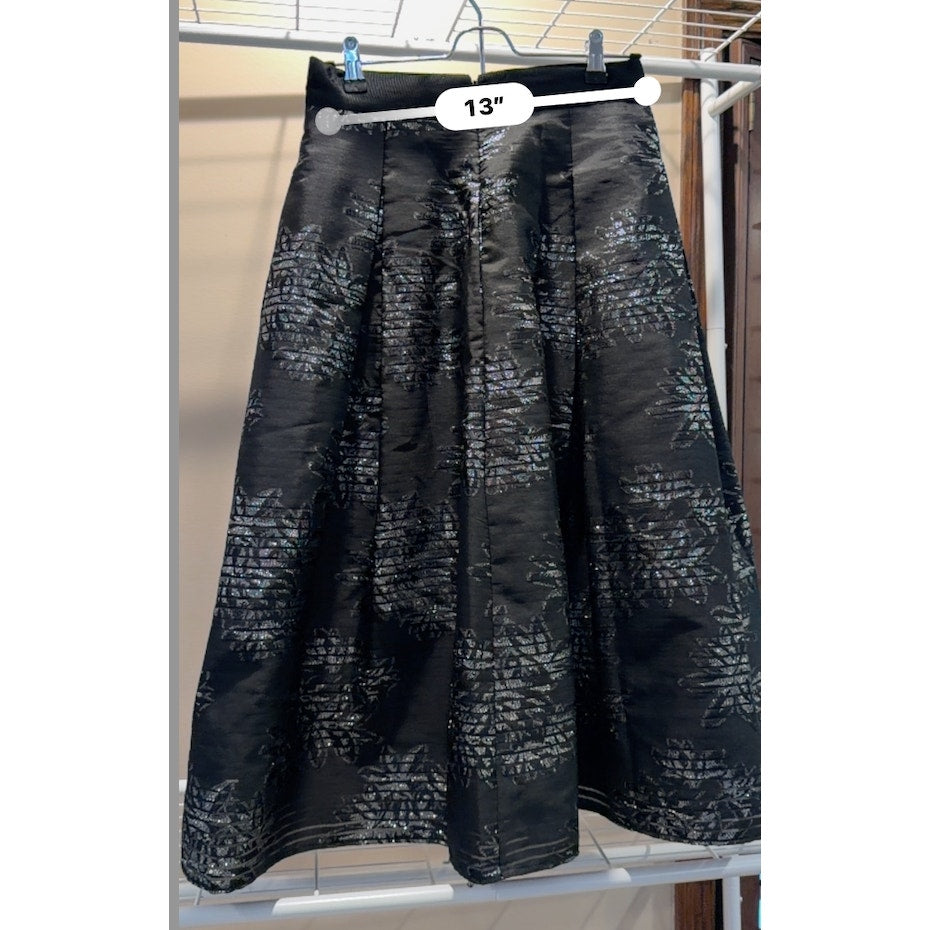 White House Black Market Skirt Black Floral Pleated Midi