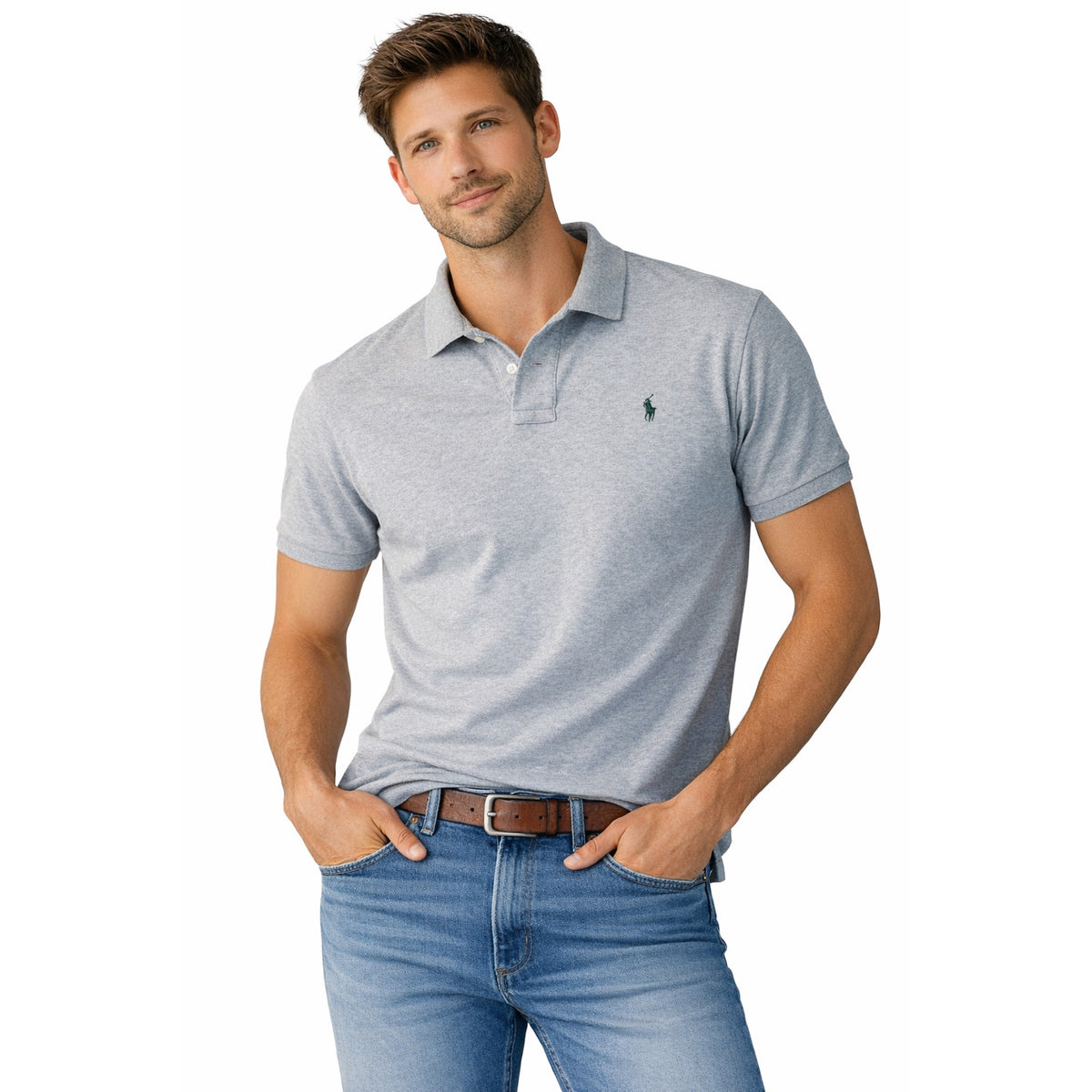 Copied - Polo Ralph Lauren Gray Polo Shirt Short Sleeve Green Pony Logo