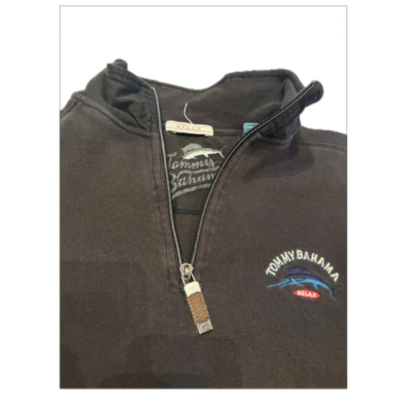 Tommy Bahama Relax Quarter Zip Pullover Mens XL Black Sweater Sweatshirt