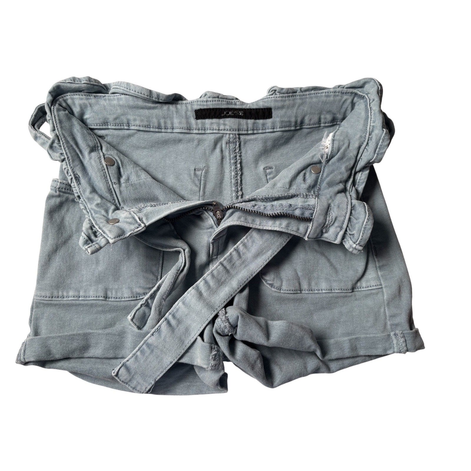 Joe’s Jeans KIDS Paperbag Waist Denim Shorts Tie Belt Blue Gray Rolled Hem KDS02