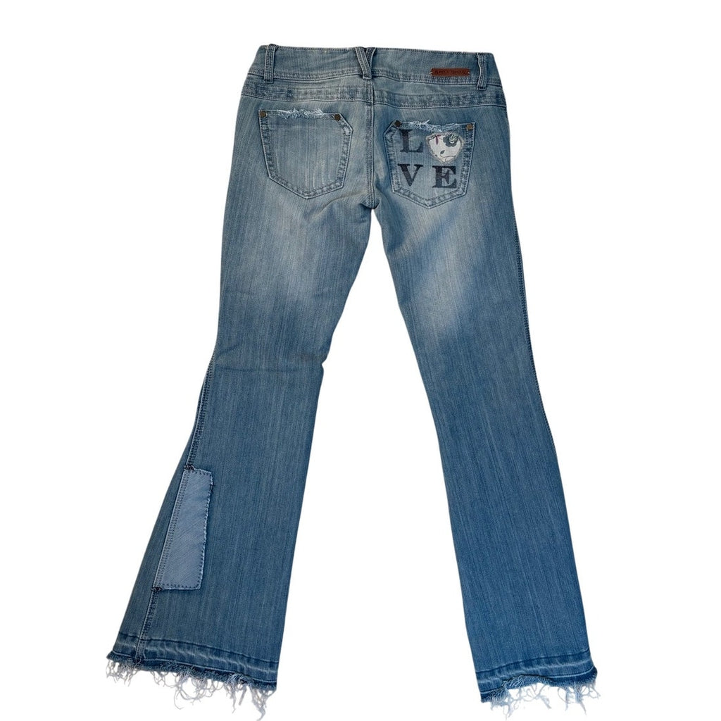 Almost Famous Y2K Patchwork Jeans Flare Distressed Indie Boho Festival 42001