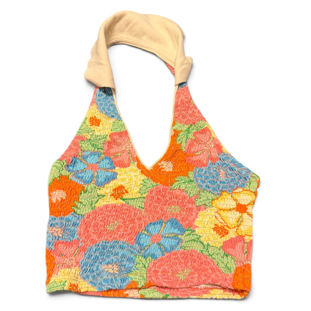 ZARA Floral Smocked Halter Top Women Medium Crop Boho Summer