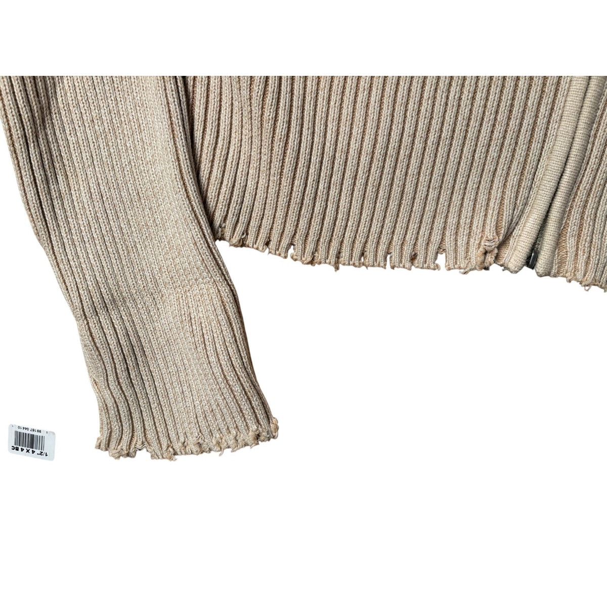 Copied - ZARA Knit Sweater Womens Large Beige Cropped Ribbed Zip Hoodie Cardigan Trendy