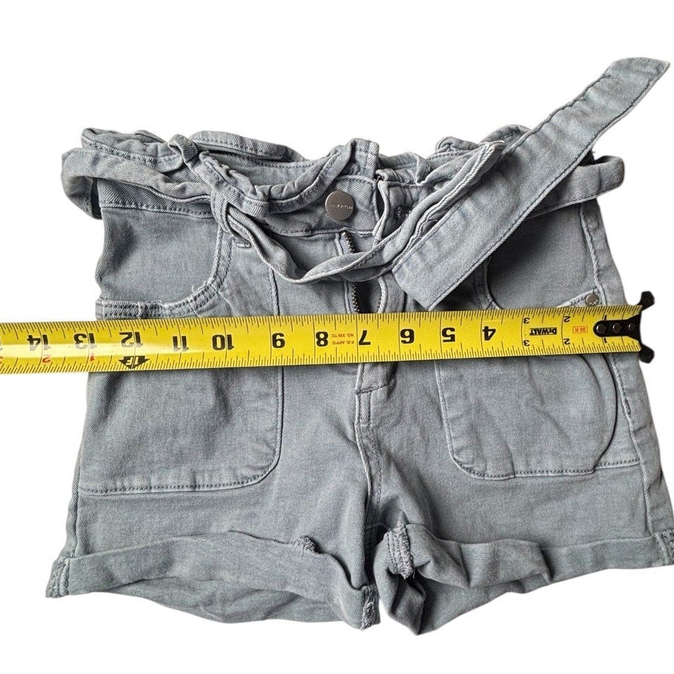 Joe’s Jeans KIDS Paperbag Waist Denim Shorts Tie Belt Blue Gray Rolled Hem KDS02
