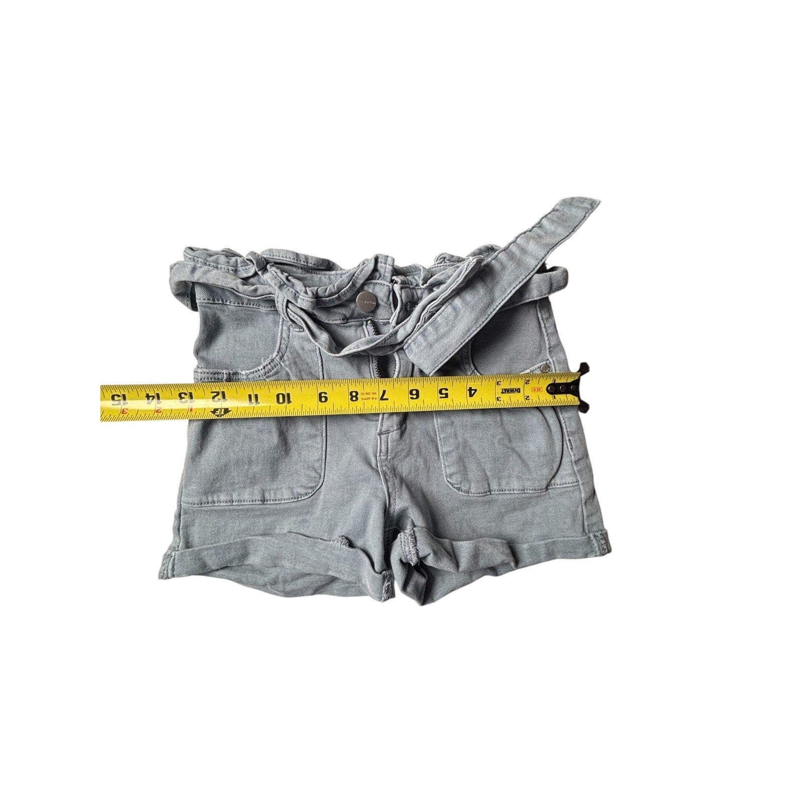 Joe’s Jeans KIDS Paperbag Waist Denim Shorts Tie Belt Blue Gray Rolled Hem KDS02