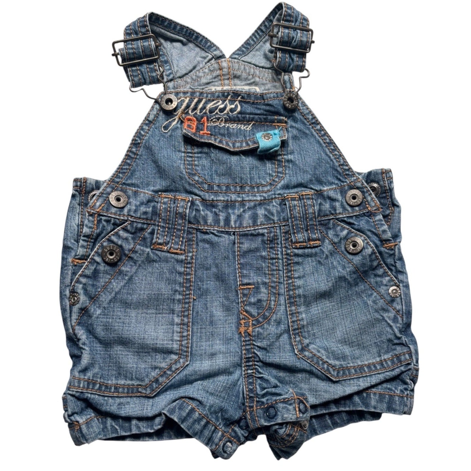 Guess Baby Denim Shortalls Overalls Blue Jean Romper Toddler KDS13