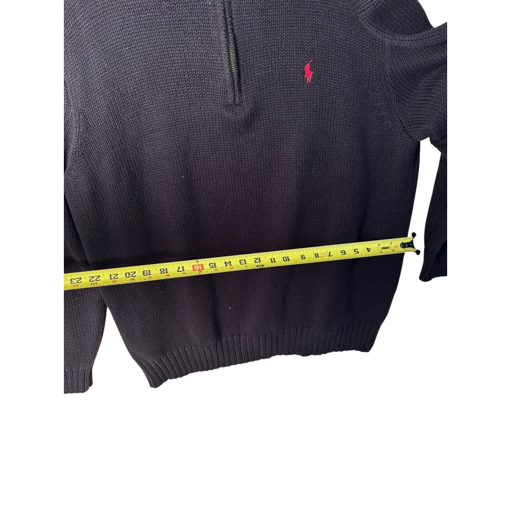 Polo Ralph Lauren Mens 2XB Black Quarter Zip Sweater Red Pony Big Tall 100% Cott