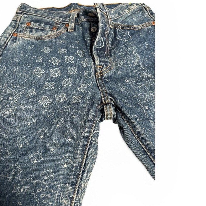 Levi’s 501 Paisley Print Jeans WOMANS Button Fly Straight Leg Bandana 5010136