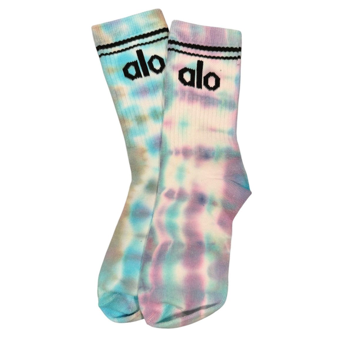 ALO Yoga 5 Pack Hand Tie Dyed Crew Socks Pastel Rainbow
