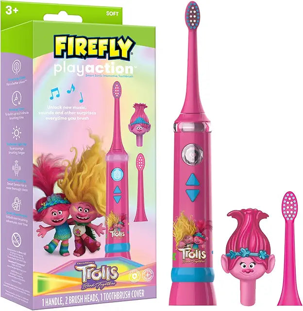 FIREFLY Play Action Trolls Smart Sonic Toothbrush Kit, Interactive Electric Toothbrush with Lights, Music and Games, Batteries Included, Ages 3+