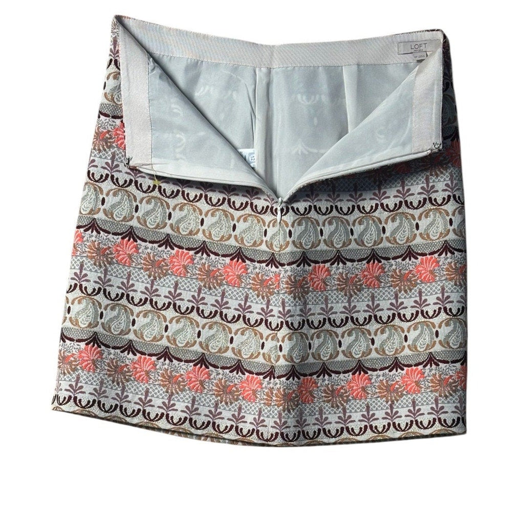 LOFT Jacquard Mini Skirt Women’s Floral Paisley Tapestry A-Line Lined SKT 01