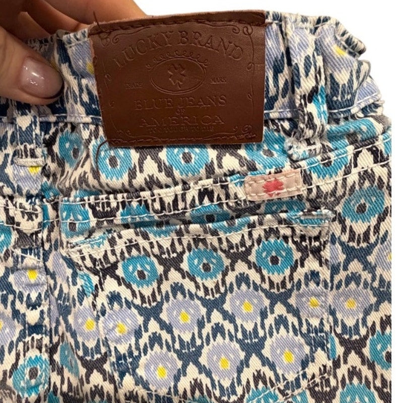 Lucky Brand Sofia Mini Skirt 6X Printed Denim Frayed Hem