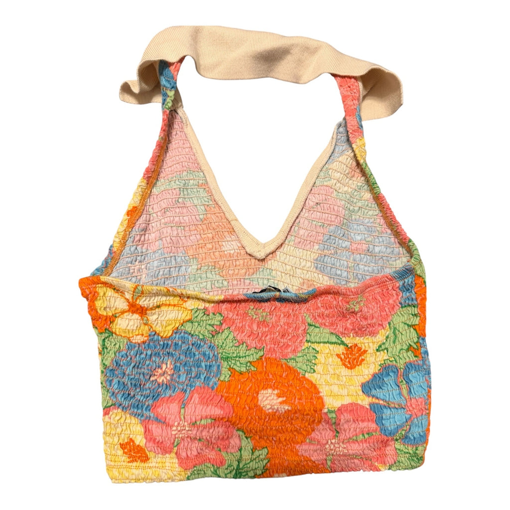 ZARA Floral Smocked Halter Top Women Medium Crop Boho Summer